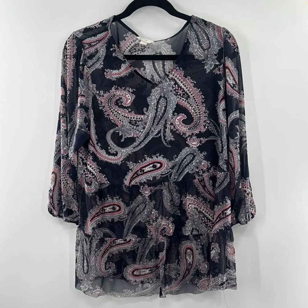 3for$20 Cato Paisley Blue/Pint Print Design Light Sheer Blouse size Large